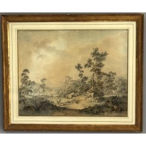 Pastoral Landscape Dated 1773 Pen And Watercolor Signed Hendrik Meijer