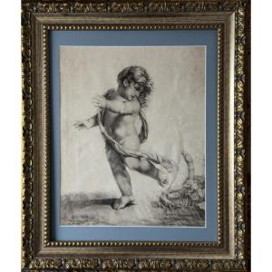 Cupid Pursued By A Serpent, Dated 1807, French School - Drawing
