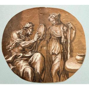 Hercules And Omphale, Brown Wash Late17th Century