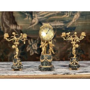 19th Century French Gilt Bronze And Green Marble Fireplace Surround