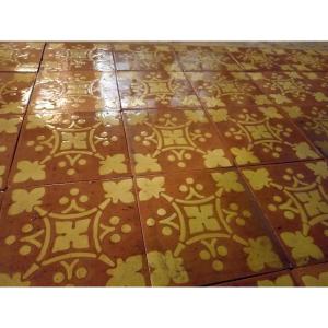 Antique Polychrome-glazed Terra Cotta Tiles, Ca. 1880