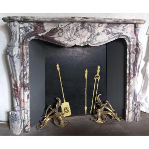 Louis XV-style Fireplace In Violet Brèchië Marble, Ca.1860