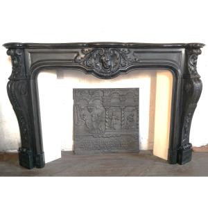 Renaissance Style Fireplace In Noir De Mazy Marble, Ca.1860