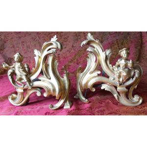 Bronze Andirons, Louis XV Style, Ca. 1850