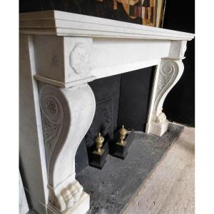 Empire-style 'lion's Paw' Fireplace In Carrara Marble. Circa 1870