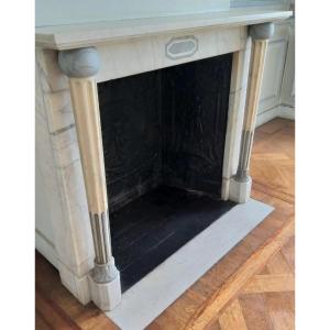 Empire Style Fireplace In Carrara And Bleu Turquin Marble, Ca.1830