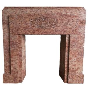 Art Déco Fireplace, Ca.1930 Made Out Of The Striking Rosa Verona Marble.