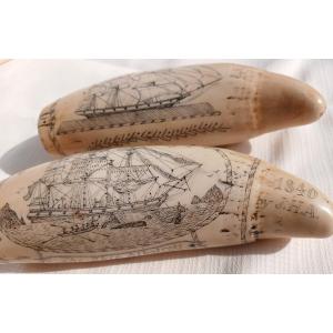 Two 'scrimshaws', Dated 1840. The Ship Albatross.