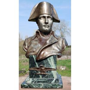 Napoléon The Emperor Bust In Metal Alloy, On A Marble Base