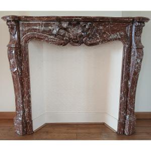 Louis XV Mantel In Warm Deep Red Belgian Marble, Ca.1875