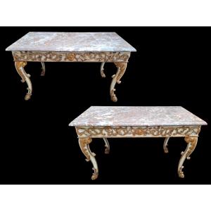 A Pair Of Marble Topped Wall Consoles.