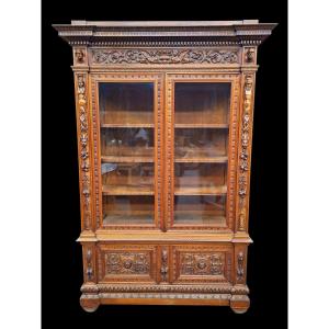 Display Case In Carved Walnut 