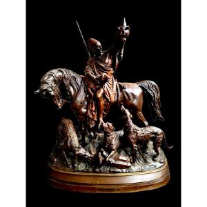 Bronze Sculpture "kabyle Man Returning From The Hunt"