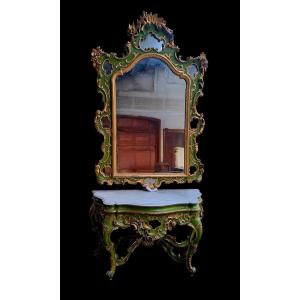 Wall Console With Marble And Mirror.