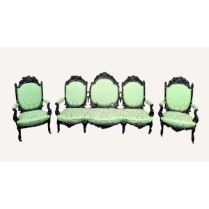 Sofa Set In Carved Ebonized Wood 