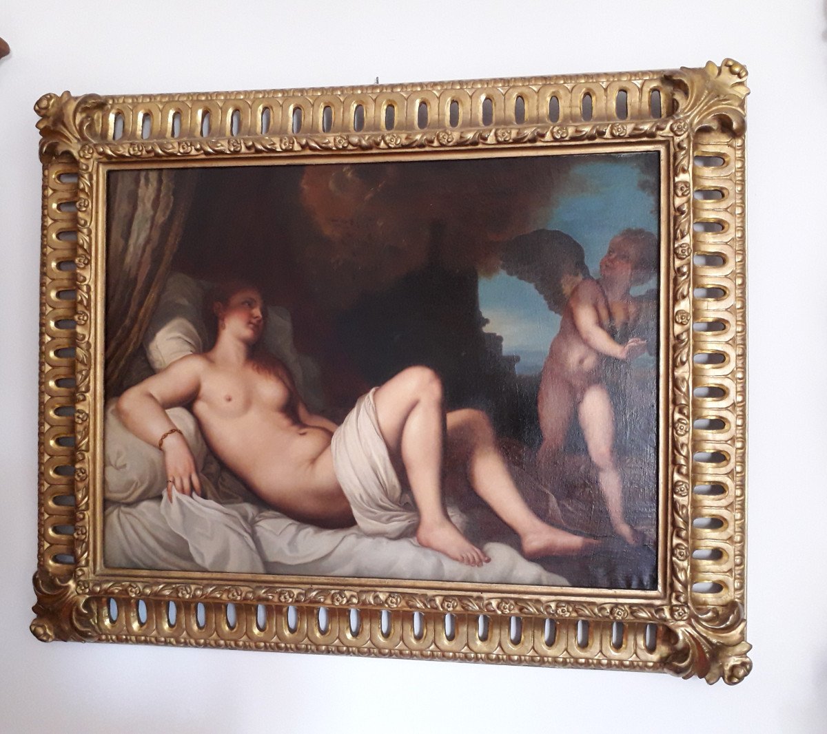 Danaé (Scuola del Tiziano) olio su tela cornice coeva-photo-2