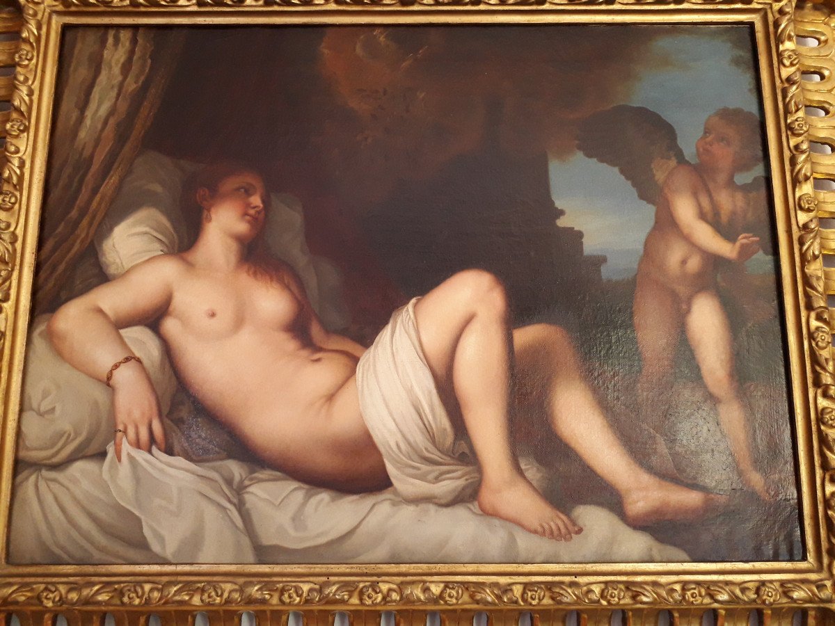 Danaé (Scuola del Tiziano) olio su tela cornice coeva-photo-6