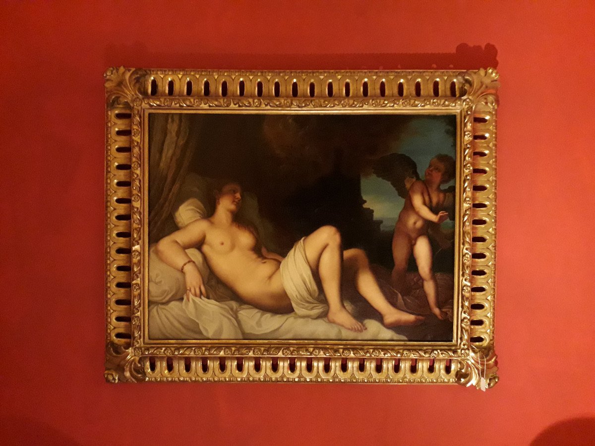 Danaé (Scuola del Tiziano) olio su tela cornice coeva-photo-8
