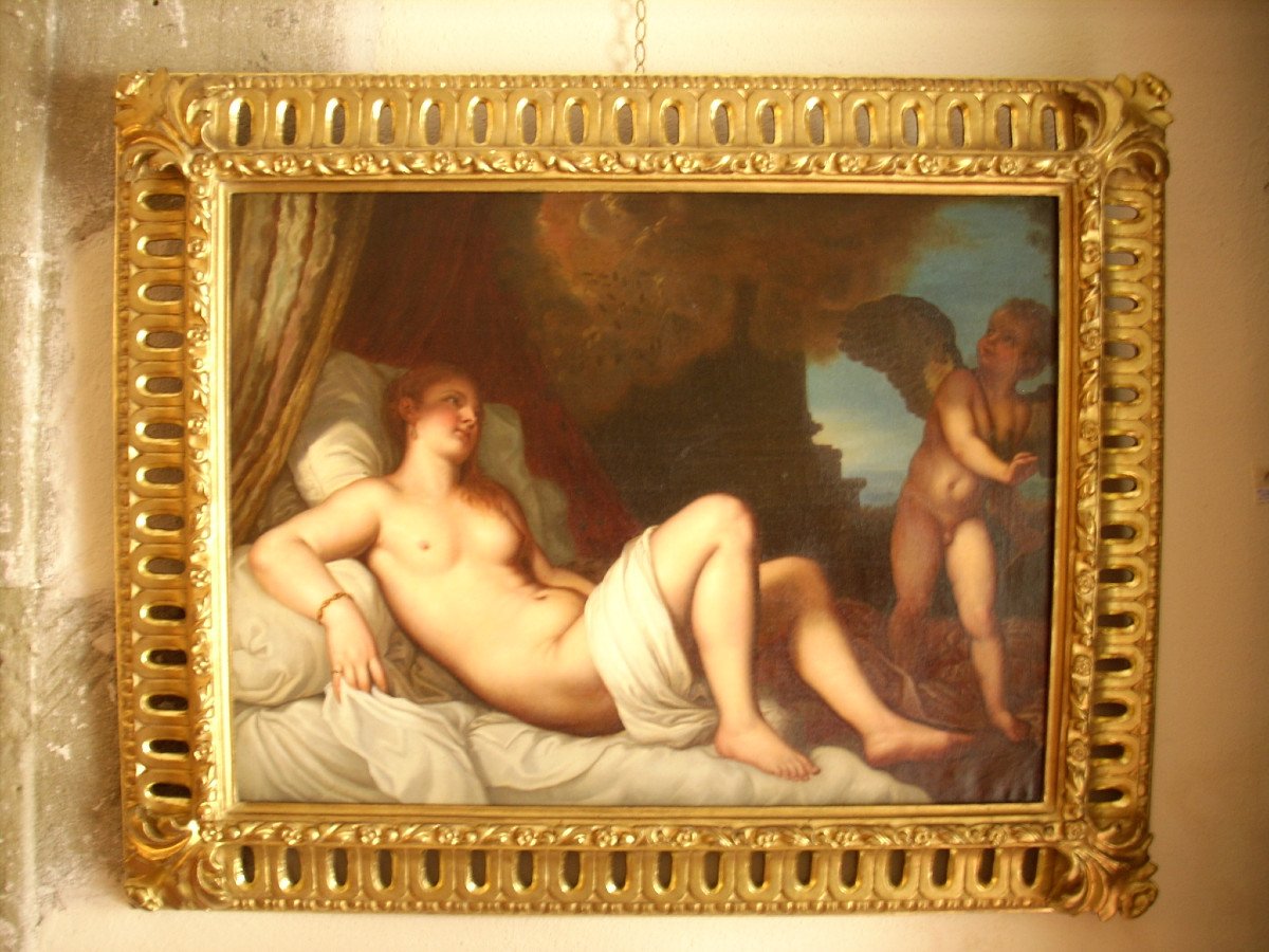 Danaé (Scuola del Tiziano) olio su tela cornice coeva