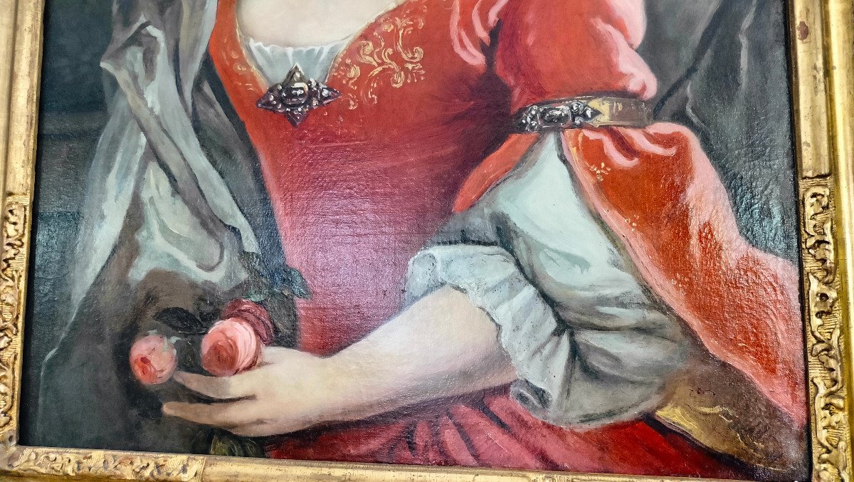 Nobildonna - olio su tela XVIII secolo - cornice XIV secolo-photo-2
