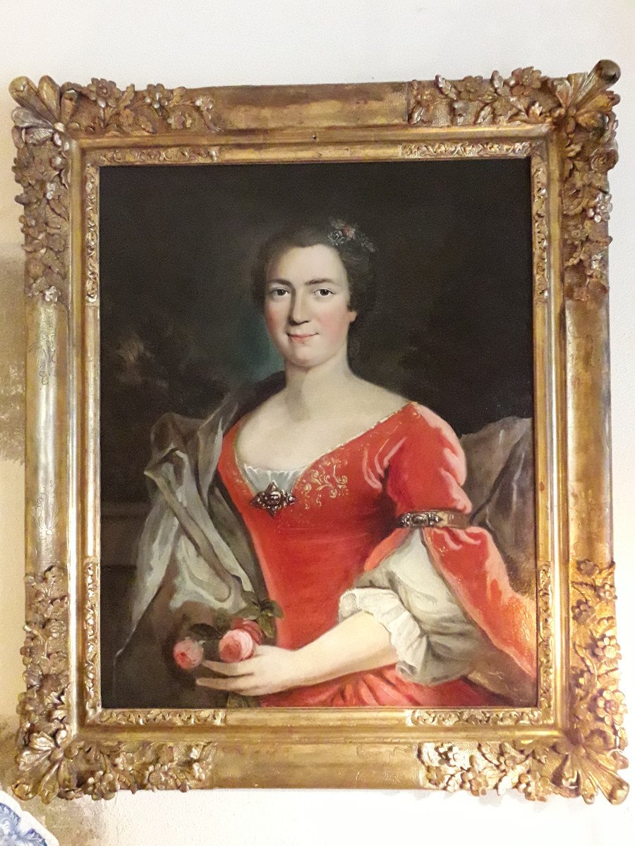 Nobildonna - olio su tela XVIII secolo - cornice XIV secolo