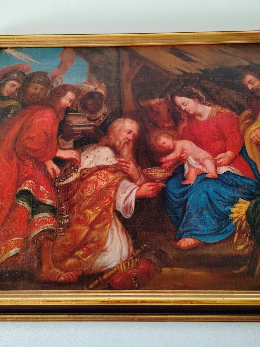 L' Adorazione dei Magi  Olio su tela del XVII Secolo-photo-1