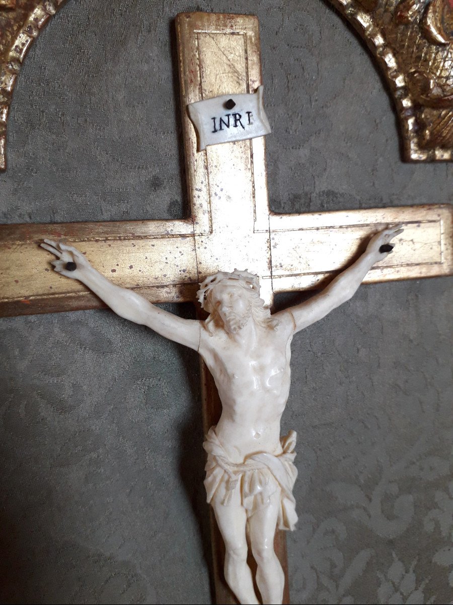 Cristo in avorio, cornice coeva, XIX secolo-photo-4
