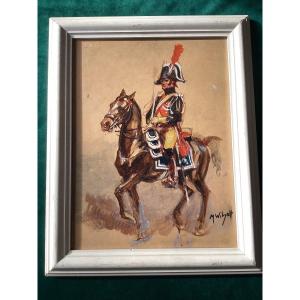 Two Paintings On Wood Representing, A First Empire Gendarme And A Cavalry Charge