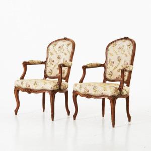 A Pair Of 18th Century Rocaille Cabriolet Armchairs Circa 1760