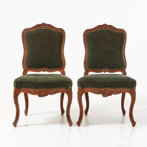 Two Louis XV Style Chairs From The 18th Century, Circa 1780, With Undulating And Curved Frames, Ornate