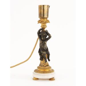 Table Lamp Decorated With A Putto Carrying A Basket Of Goods On Its Head, 19th Century, Circa 1860