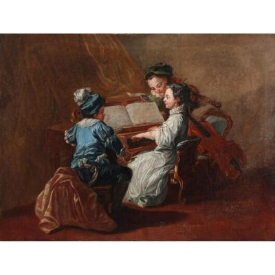 Oil Painting, Museum Turning Musicians Seventeenth / Eighteenth Century, Beautiful !!!