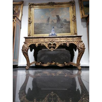 Console Table In Golden Wood Regency Period Around 1720/40