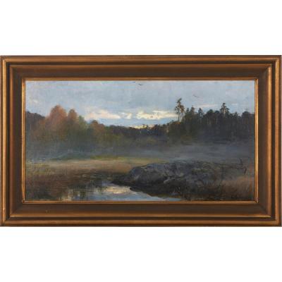 Forest Landscape Behind The Fog 19th Century, Fabulous, Signed