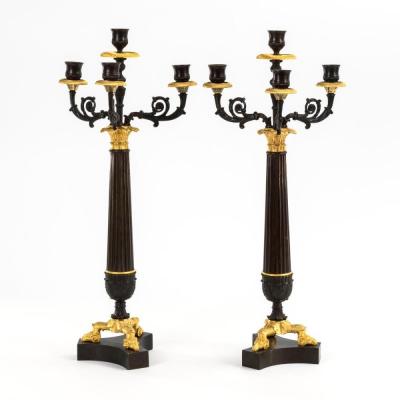 Pair Of Large Pompous Candelabra With 4 Candles Empire Style 1810