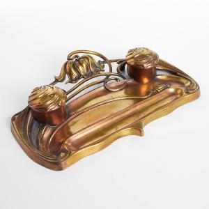 Art Nouveau Inkwell With Iris Decor Circa 1910