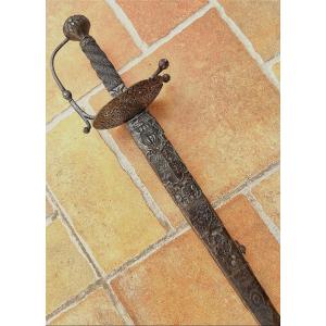 German Flat-hilted Rapier, 16th-17th Centuries, With Original Scabbard