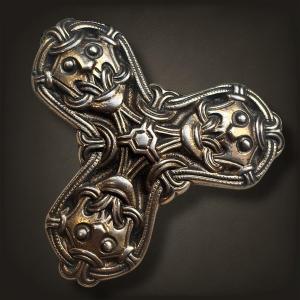 Silver Viking Brooch With Clover Pendant