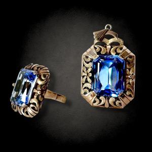 Pre-war Pendant And Ring With Blue Topaz