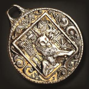 Silver Medal Adorned With The Spanish Royal Coat Of Arms And A Lion