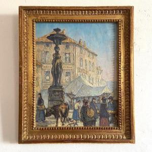 A Beautiful Impressionist Oil Painting From A Market In A French City