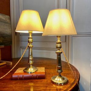 Pair Of Bronze Table Lamps From The Late 18th Century.