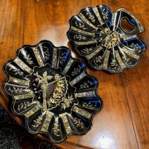 Pair Of Papier-mâché Trays With Mother-of-pearl Inlay 