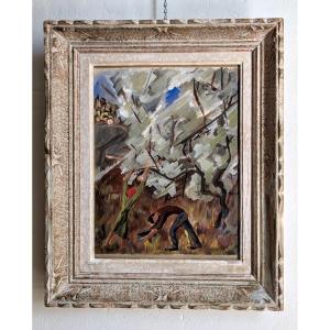Semi-abstract Landscape Representing Olive Pickers In Provence.