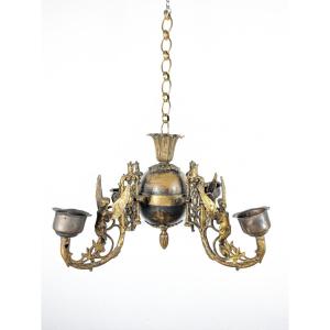 Empire French Candlestick In Gilded Bronze.