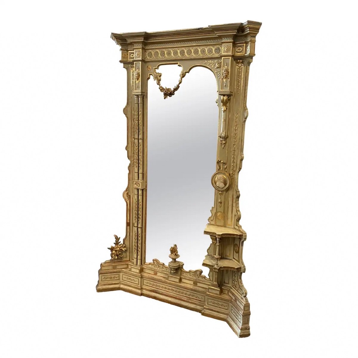 Proantic: Grande specchio da terra siciliano in legno laccato e dorato