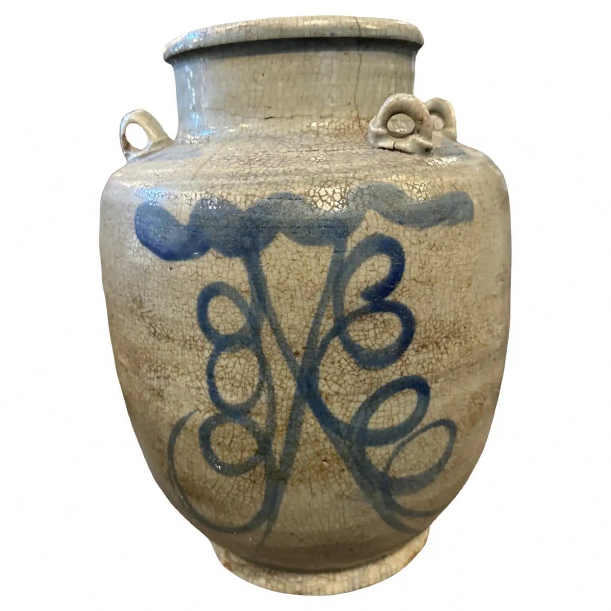 Brocca cinese in ceramica bianca e blu della fine del XIX secolo-photo-2