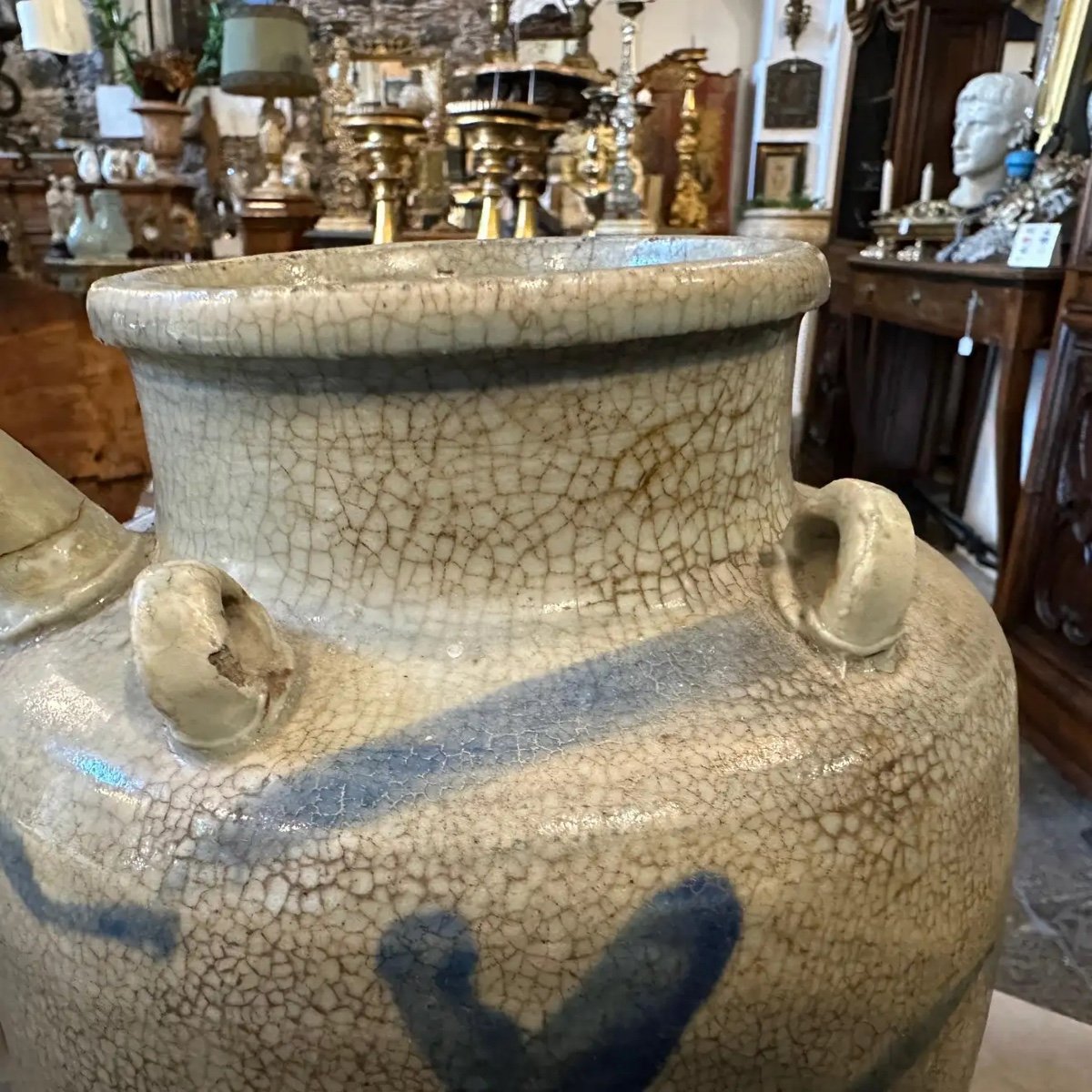Brocca cinese in ceramica bianca e blu della fine del XIX secolo-photo-4