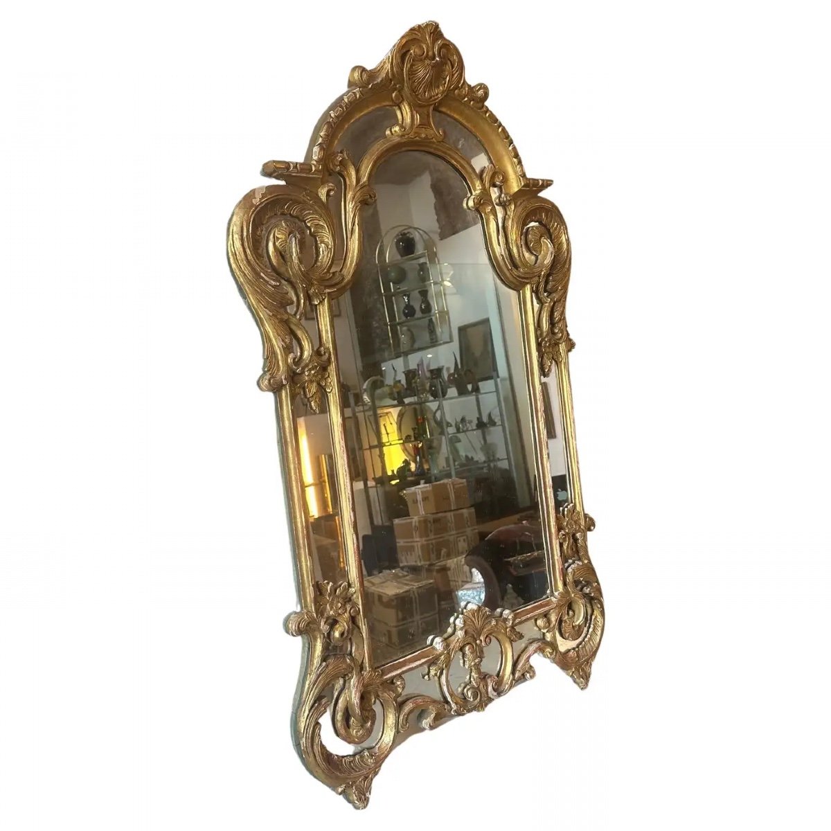 Specchio da parete italiano Luigi Filippo in legno dorato della fine del XIX secolo-photo-2
