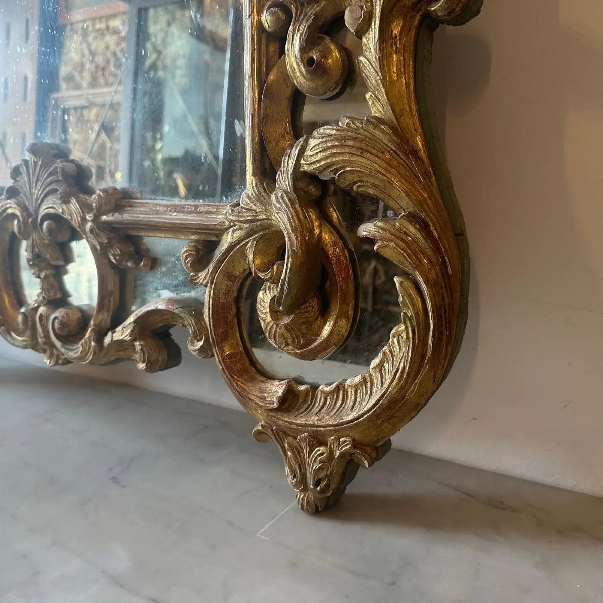 Specchio da parete italiano Luigi Filippo in legno dorato della fine del XIX secolo-photo-3
